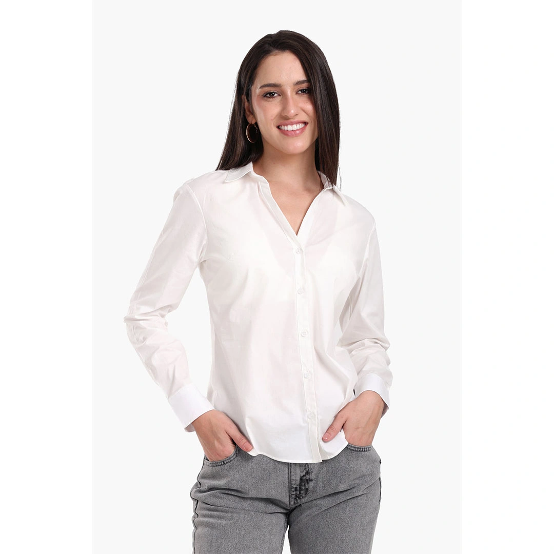 كلو قميص بوبلين بياقة على شكل حرف V حريمي