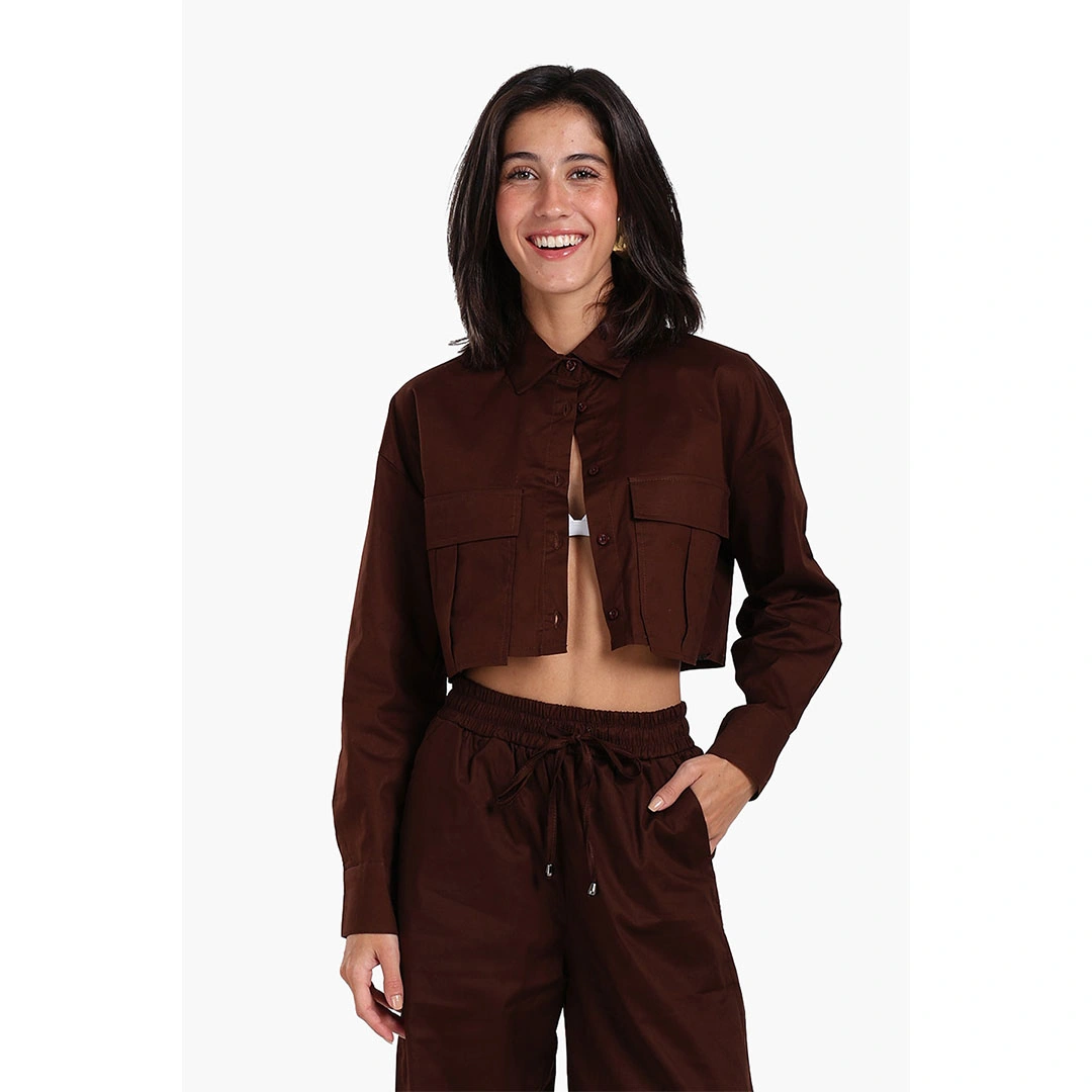 كلو قميص بوبلين قصير حريمي - بني غامق
