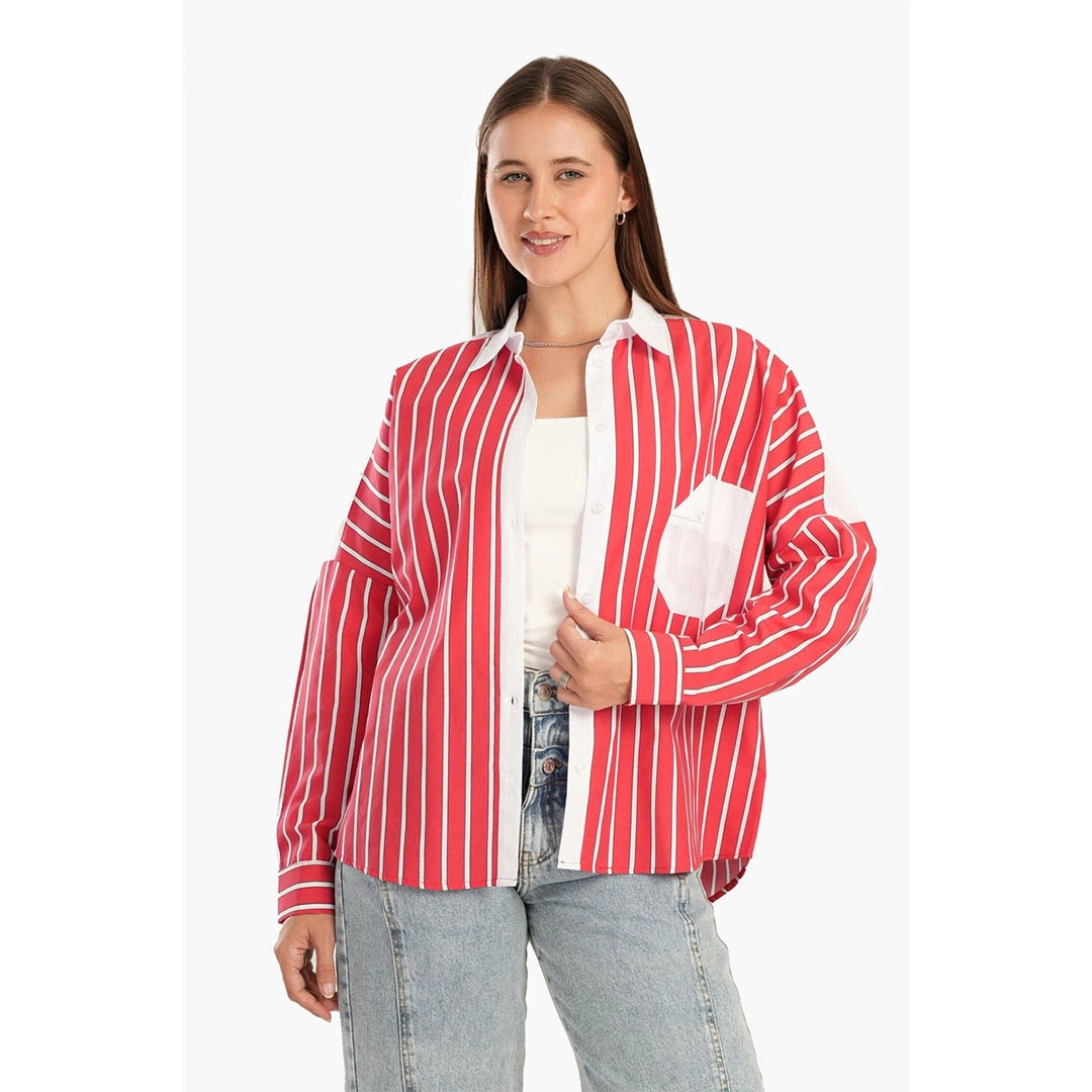 قميص بكم مخطط حريمي - بطيخي 17638