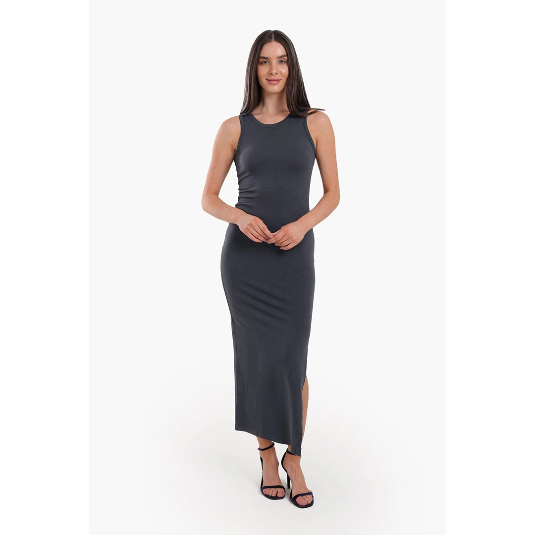 كلو فستان قطني بقصة سليم حريمي - رمادي غامق