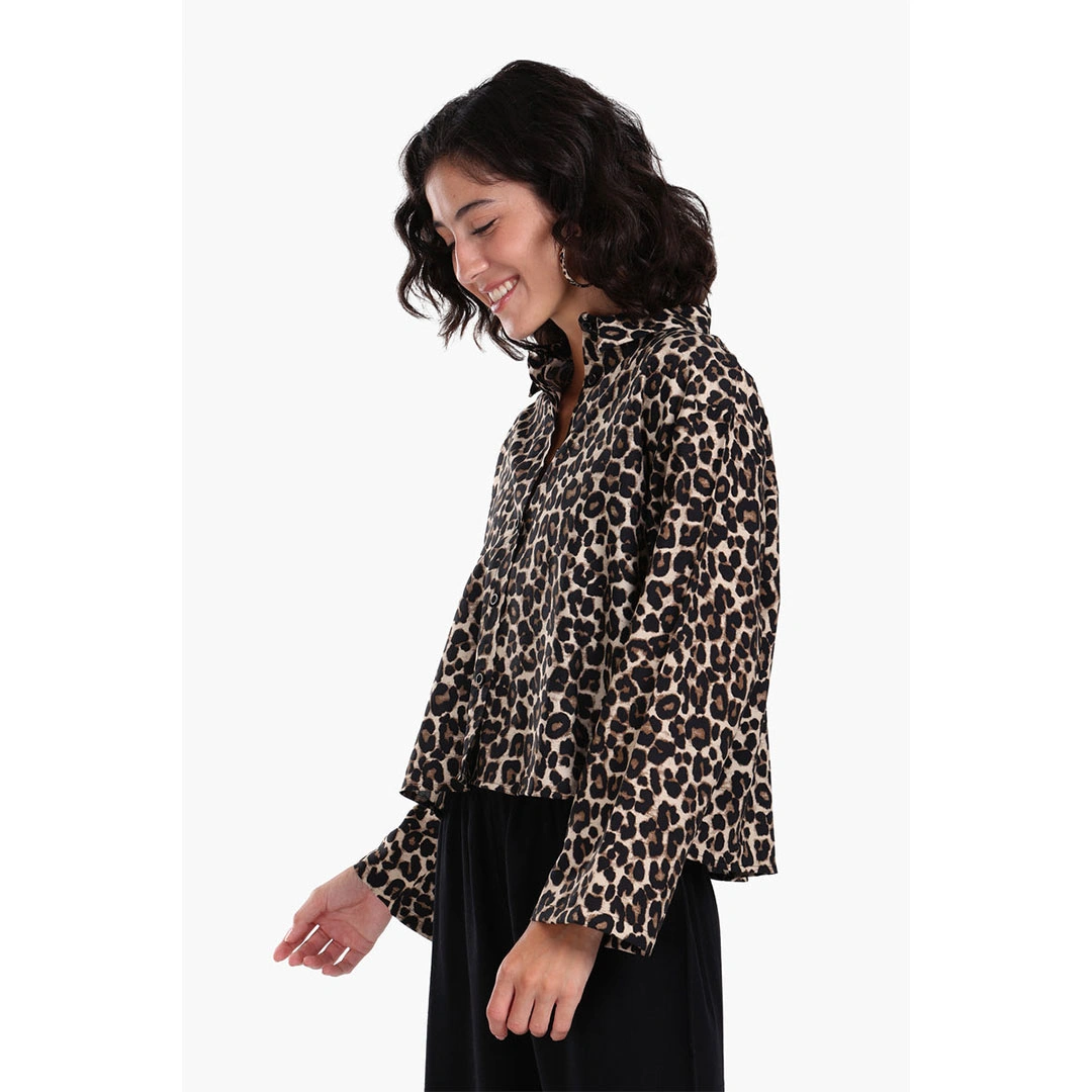 كلو قميص بطبعة جلد النمر حريمي - كافيه