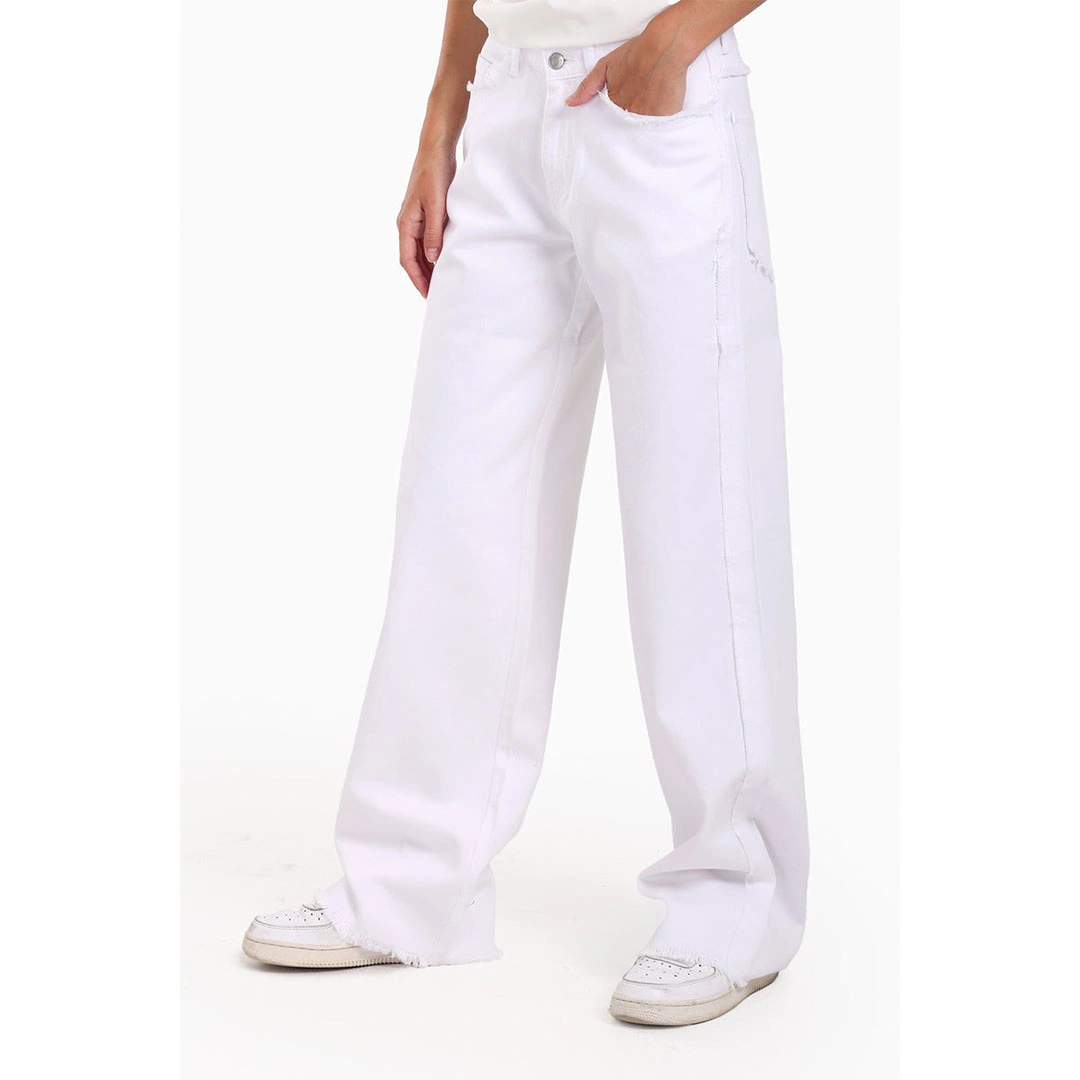 كلو بنطلون جينز أبيض بشراشيب - أبيض