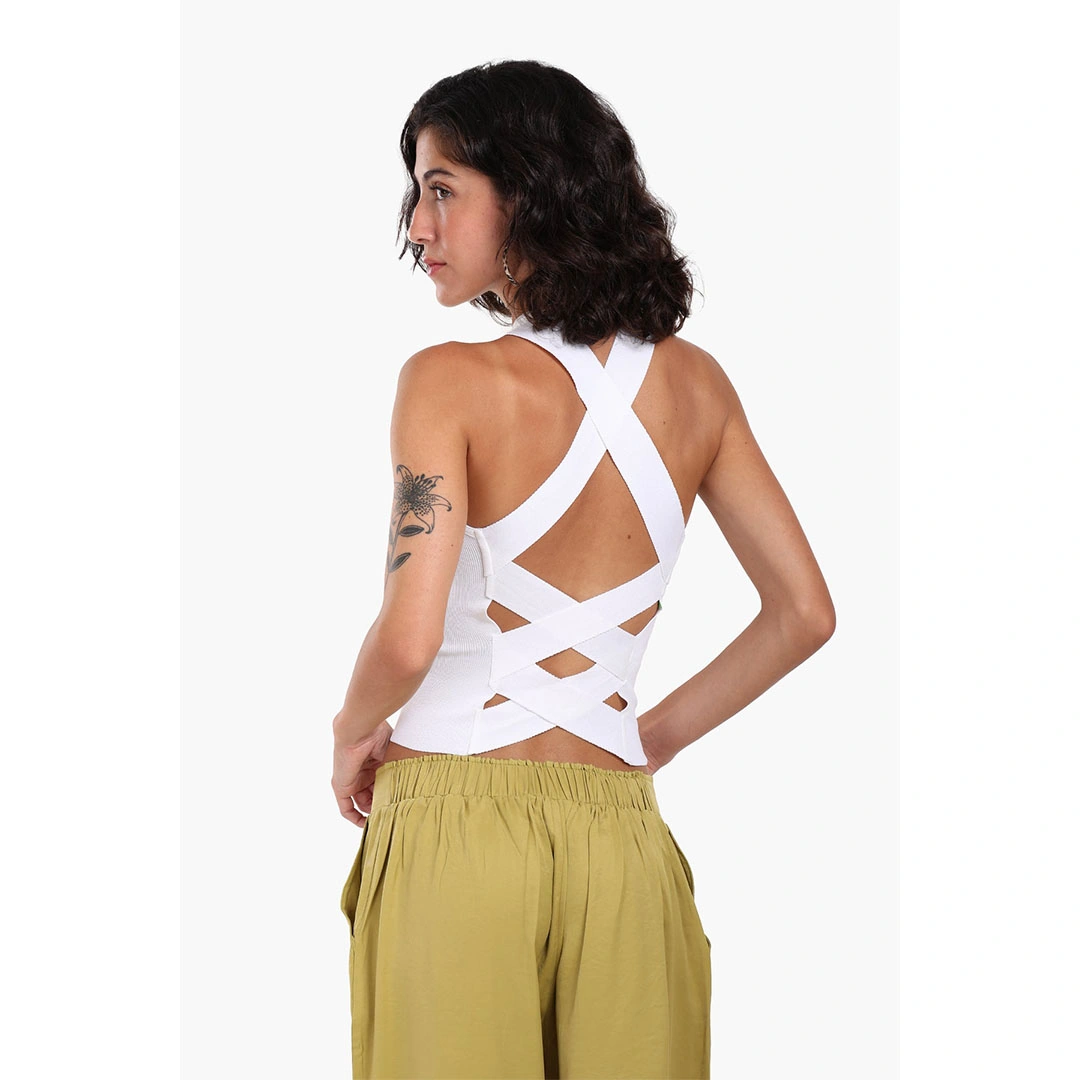 كلو بلوزة حريمي قصيرة بظهر متقاطع - أبيض