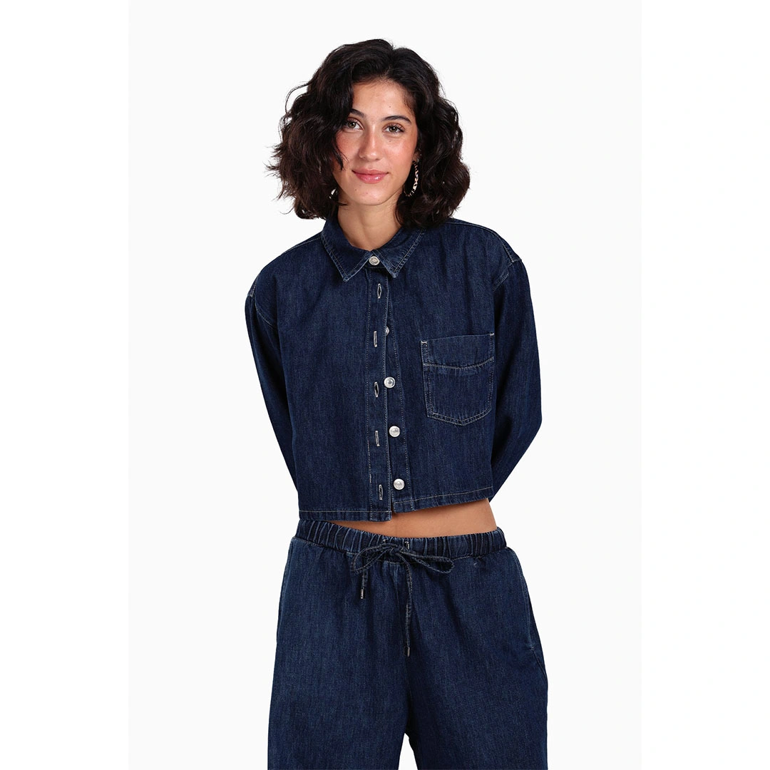 كلو قميص جينز قصير حريمي - كحلي