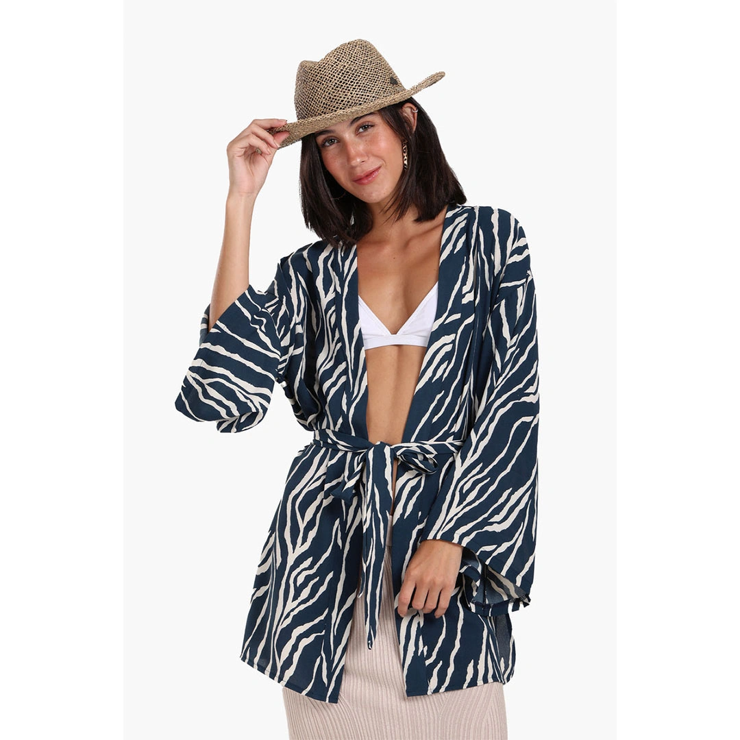 كلو كيمونو حريمي مطبوع بتصميم حمار وحشي - كحلي