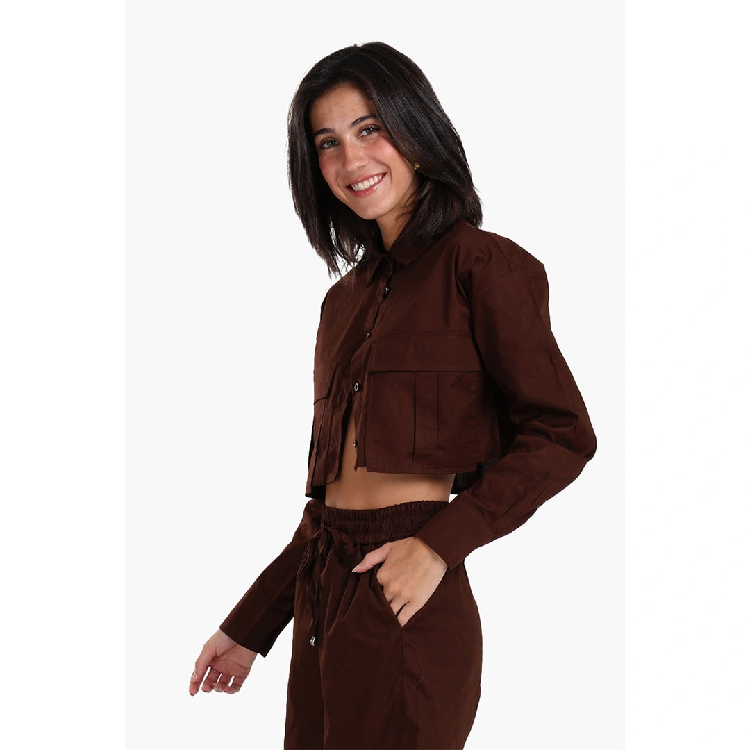 كلو قميص بوبلين قصير حريمي - بني غامق