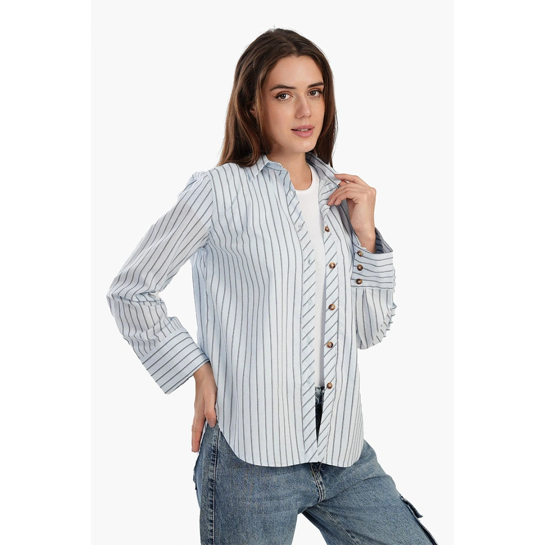 قميص حريمي مقلم - أزرق - 56160