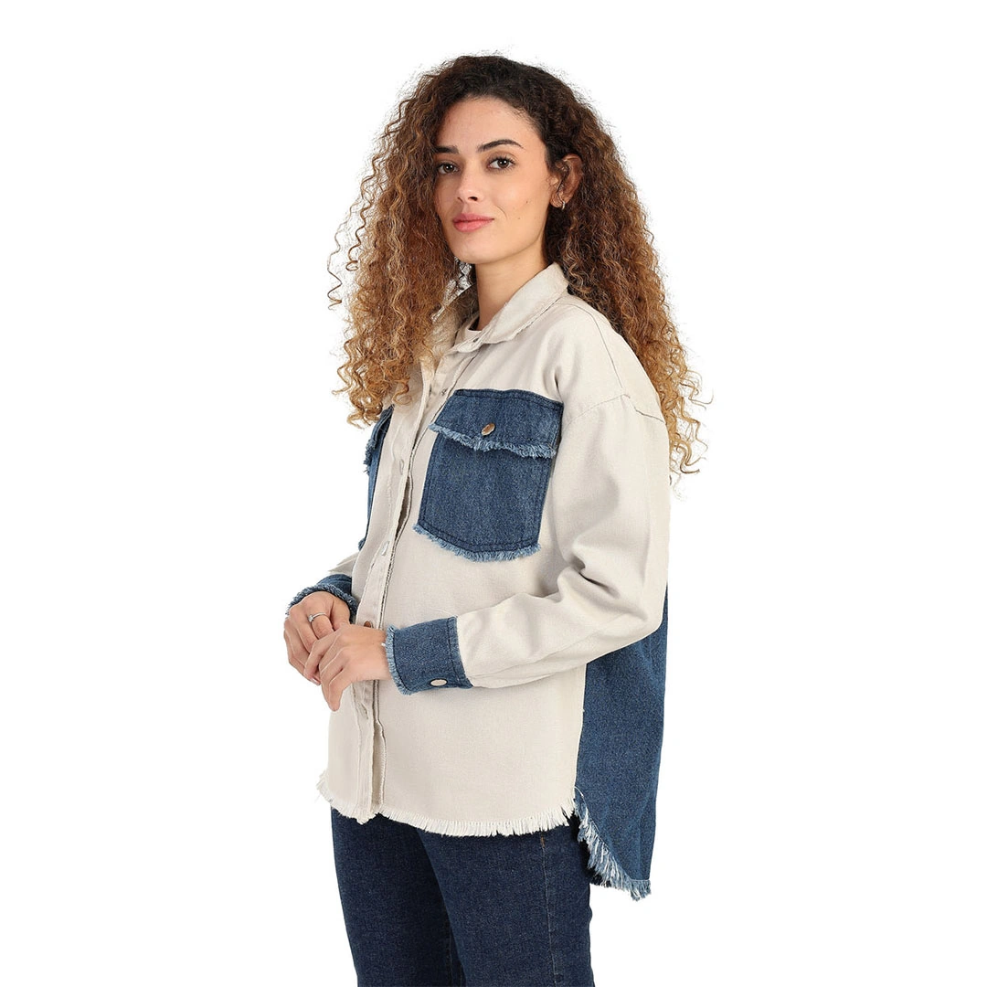 قميص حريمي جبردين و جينز - بيج/كحلي 56417