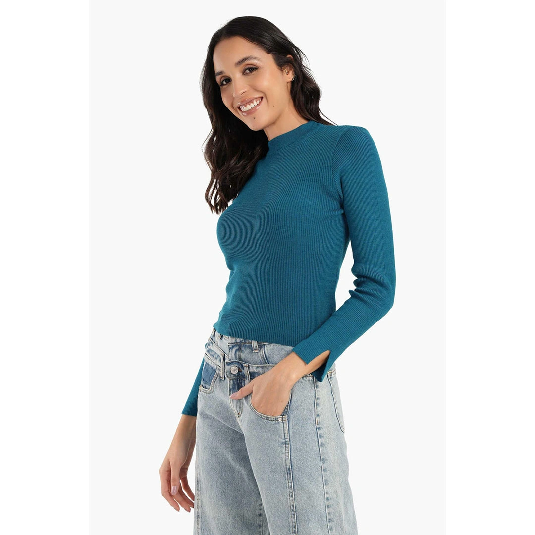 بلوفر مضلع رقبه طويله حريمي - تركواز 17511