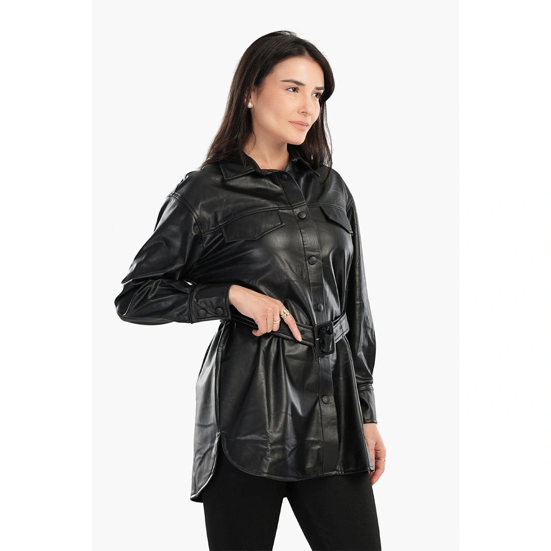 17530 قميص جلد بأزرار طويل حريمي