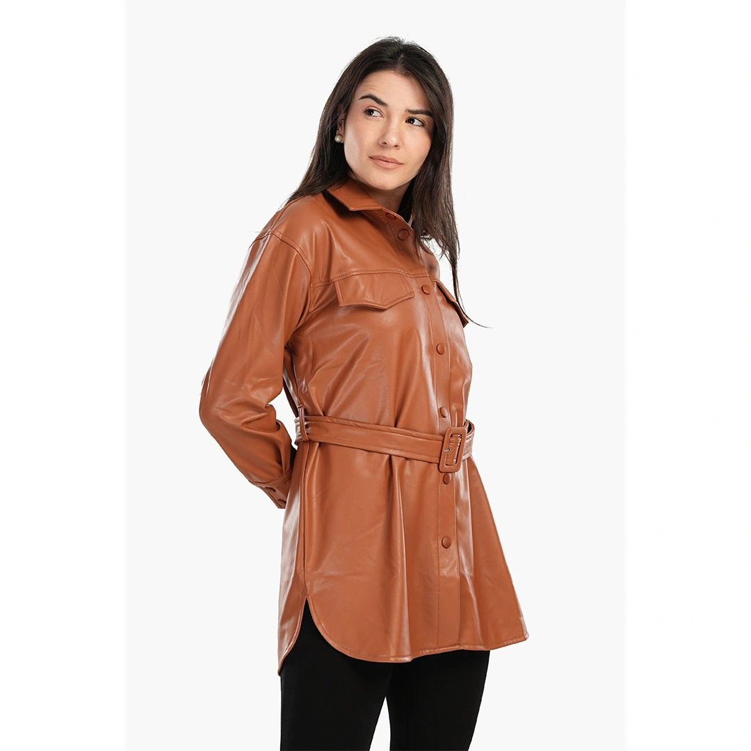 17530 قميص جلد بأزرار طويل حريمي