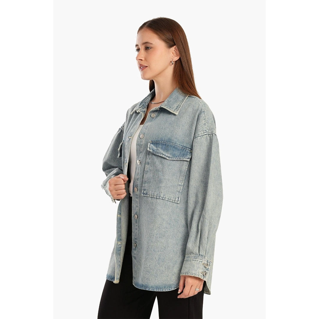 قميص جينز طويل حريمي - أزرق 17600