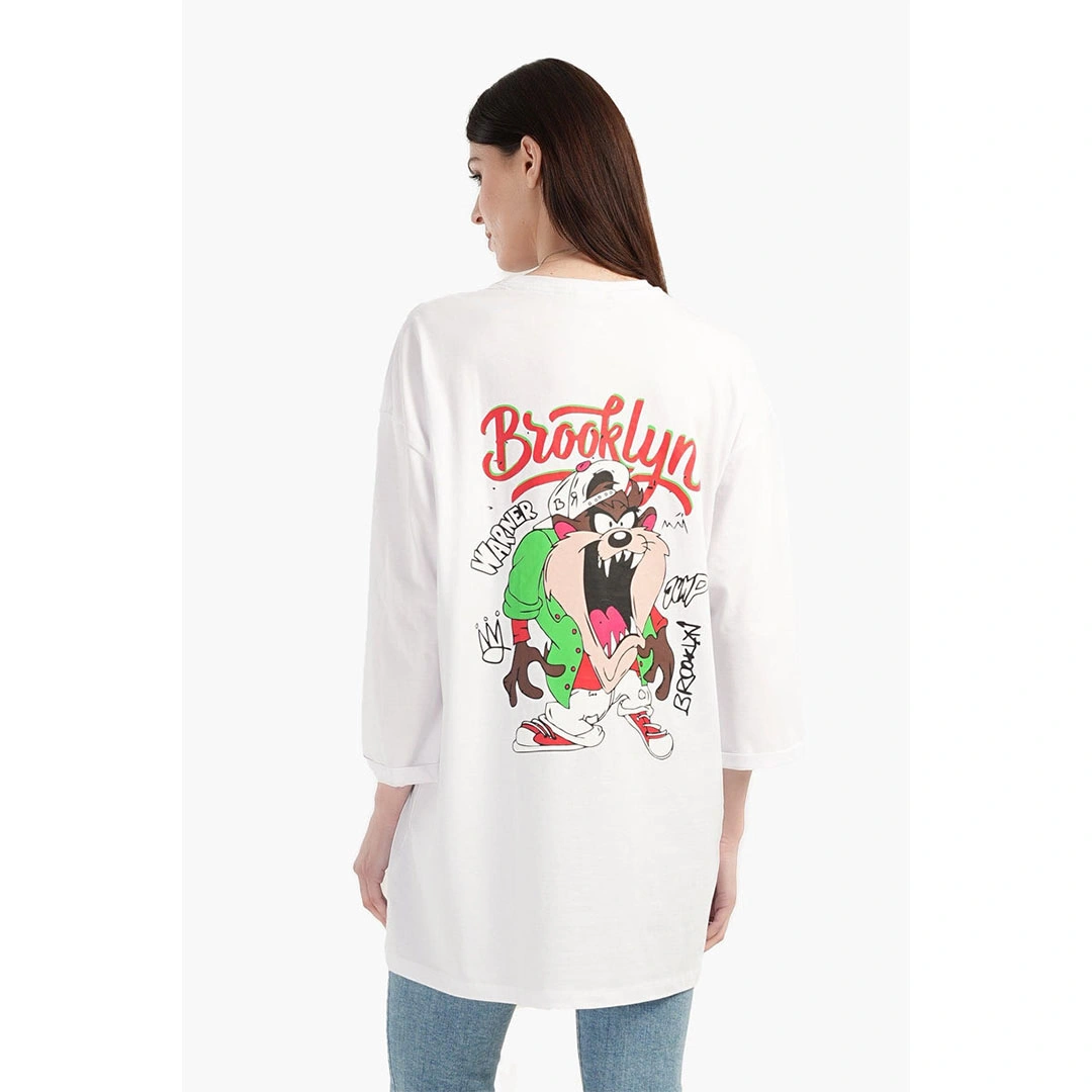 تيشيرت طويل مطبوع حريمي - أبيض 17711