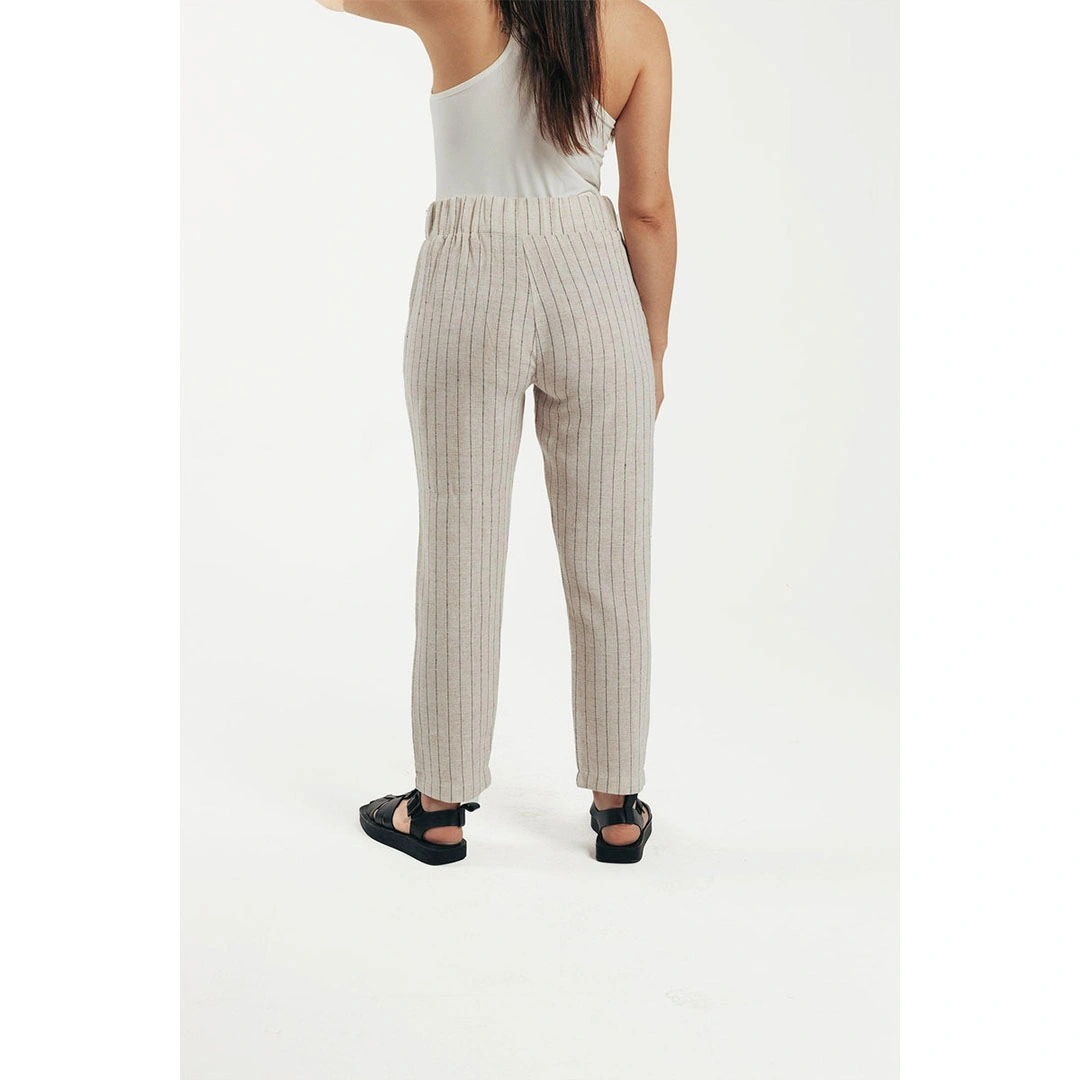 بنطلون كتان مخطط حريمي - بيج 17792