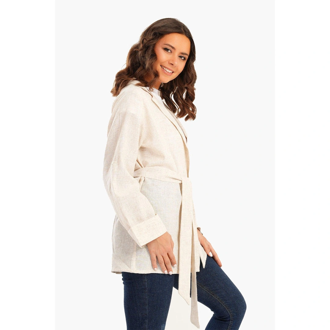 جاكت كتان برباط حريمي - بيج 17367