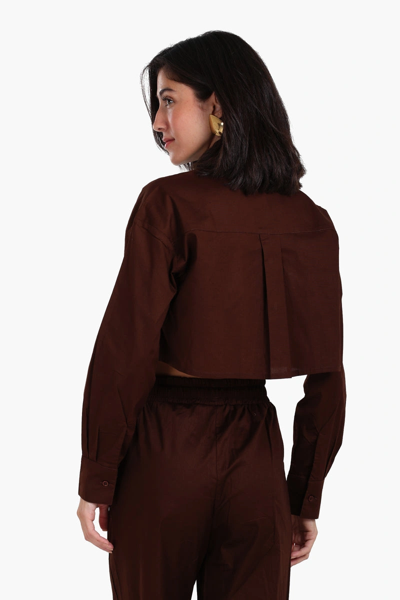 كلو قميص بوبلين قصير حريمي - بني غامق