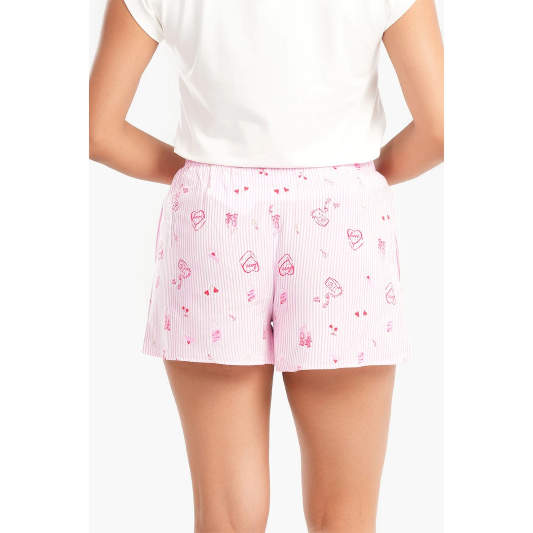 شورت بيجامة حريمي مقلم - بينك 55551