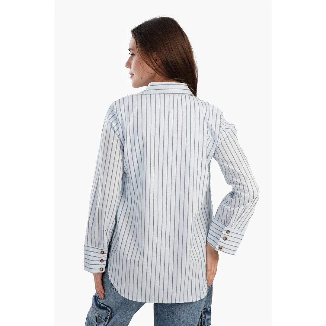 قميص حريمي مقلم - أزرق - 56160