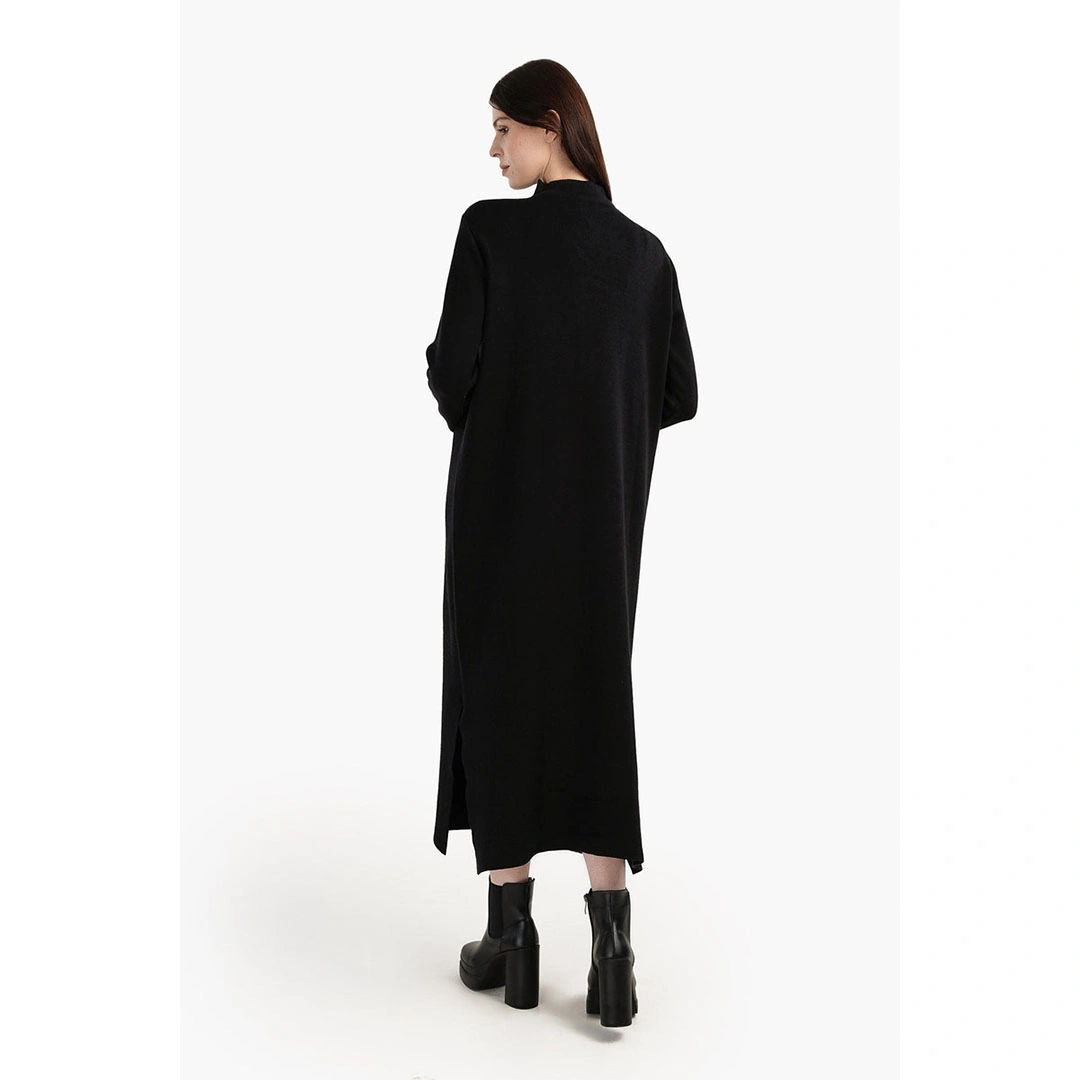 فستان صوف ياقة دائرية حريمي - أسود 17510