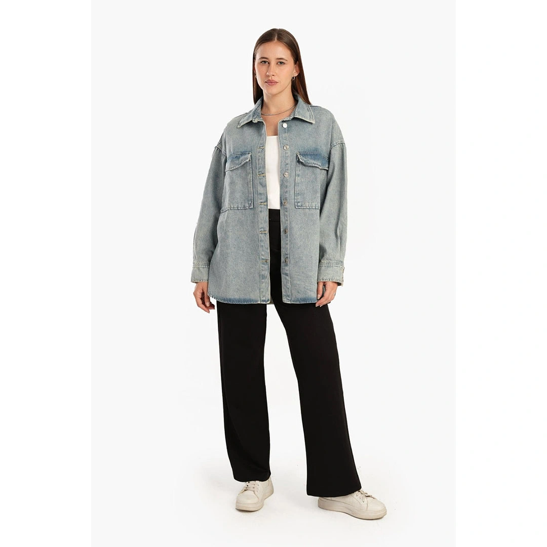 قميص جينز طويل حريمي - أزرق 17600