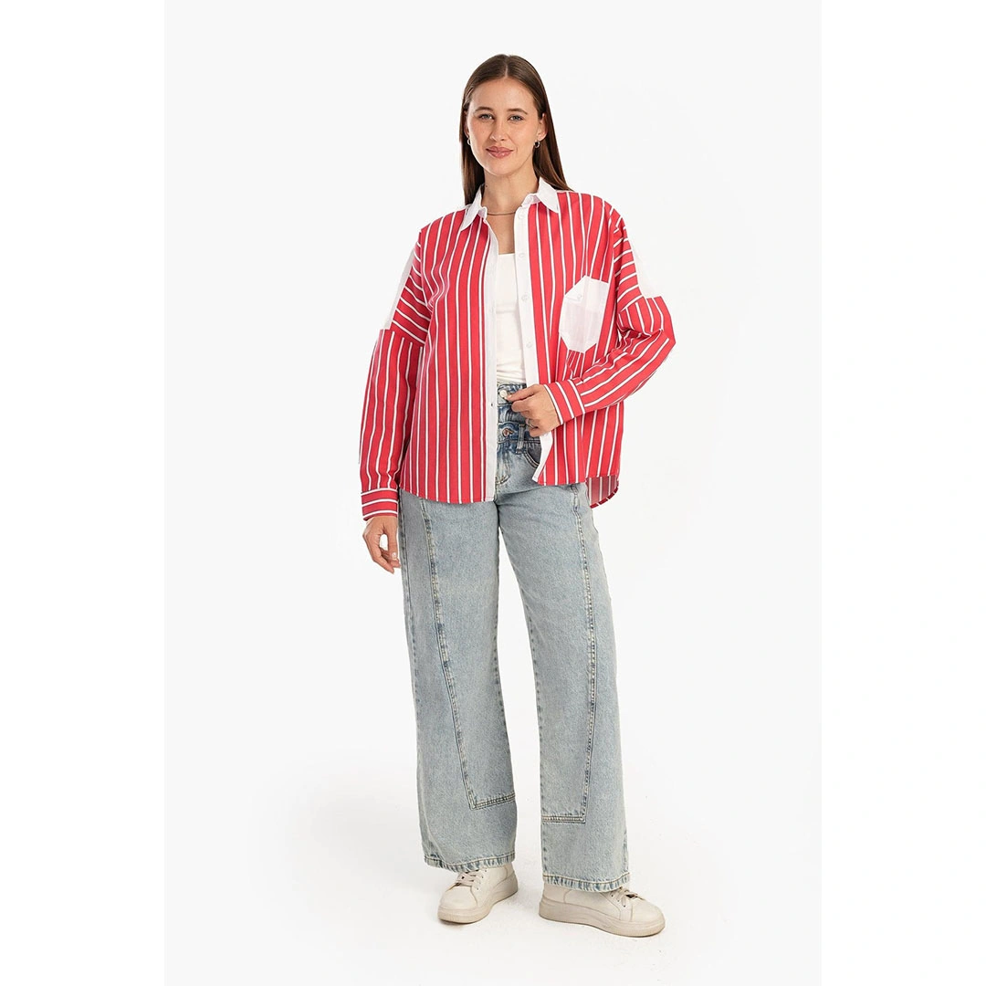 قميص بكم مخطط حريمي - بطيخي 17638