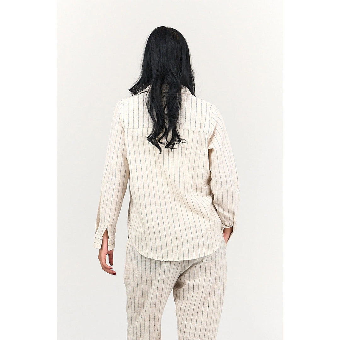 قميص كتان مخطط حريمي - بيج 17789