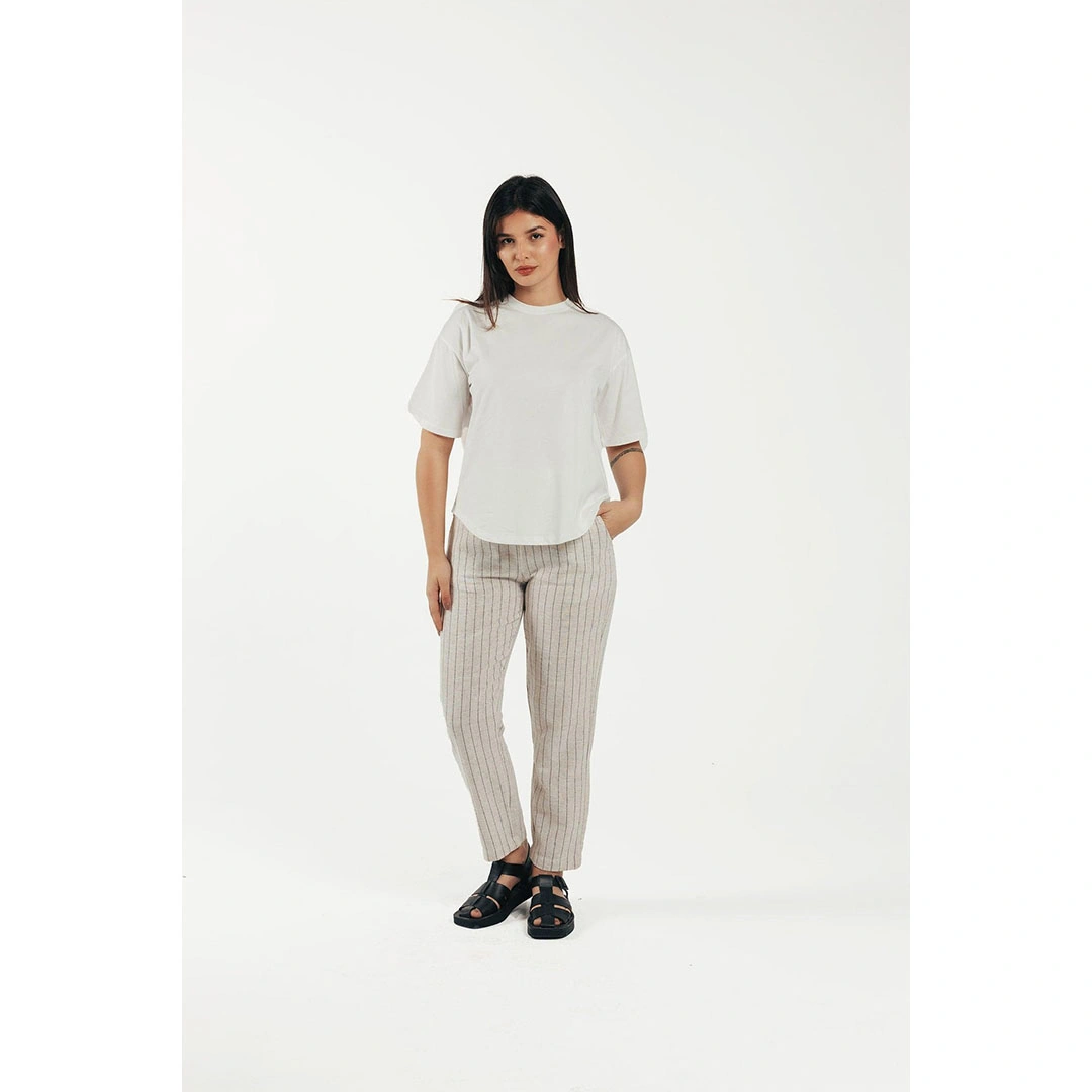 بنطلون كتان مخطط حريمي - بيج 17792