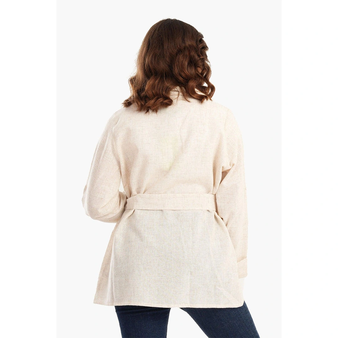 جاكت كتان برباط حريمي - بيج 17367