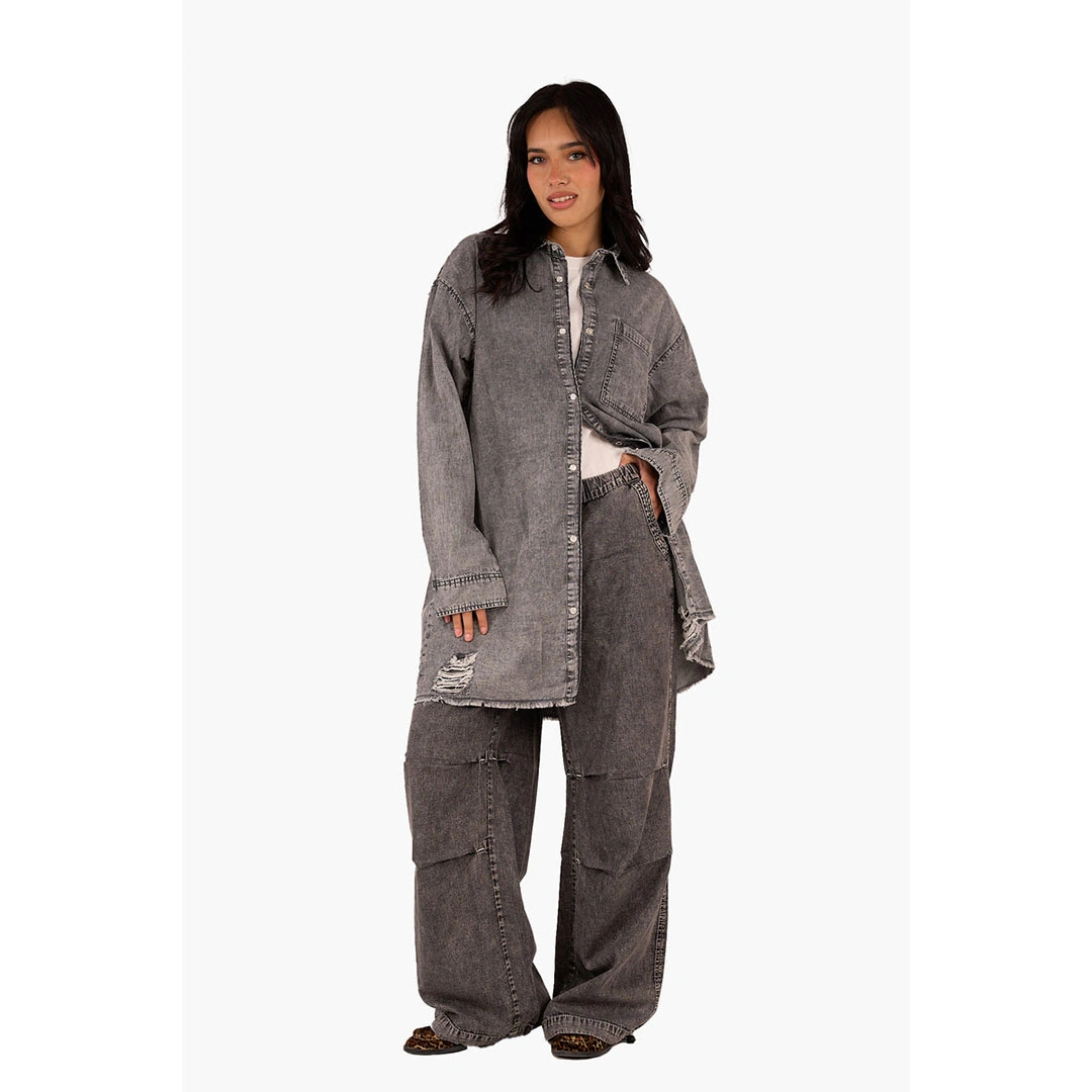 قميص جينز حريمي - رمادي 17759
