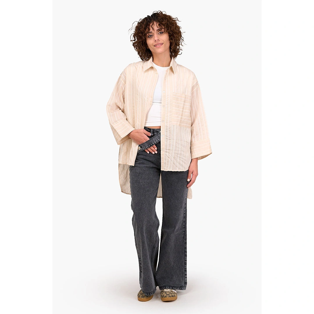 قميص مخطط قصير بأكمام حريمي 17801