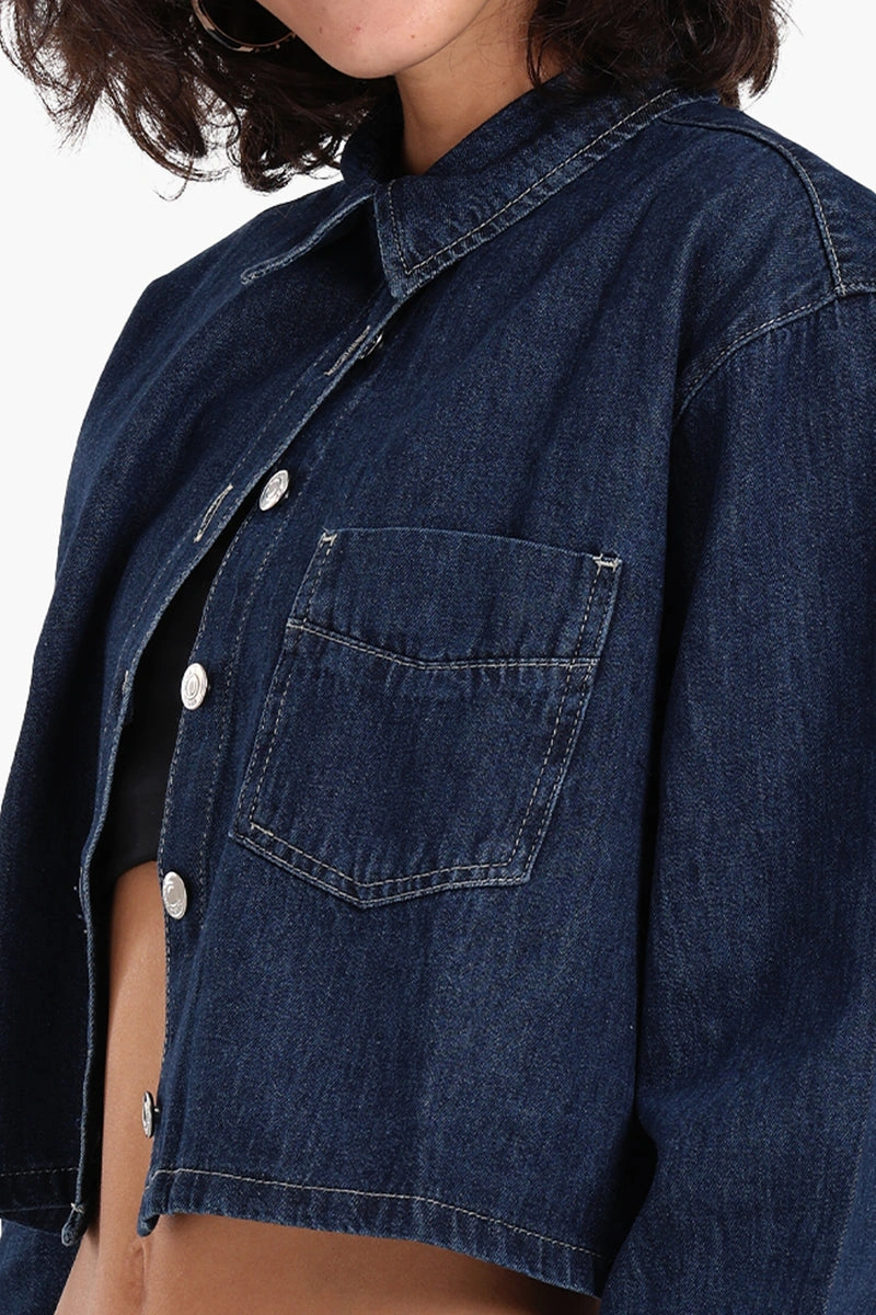 كلو قميص جينز قصير حريمي - كحلي