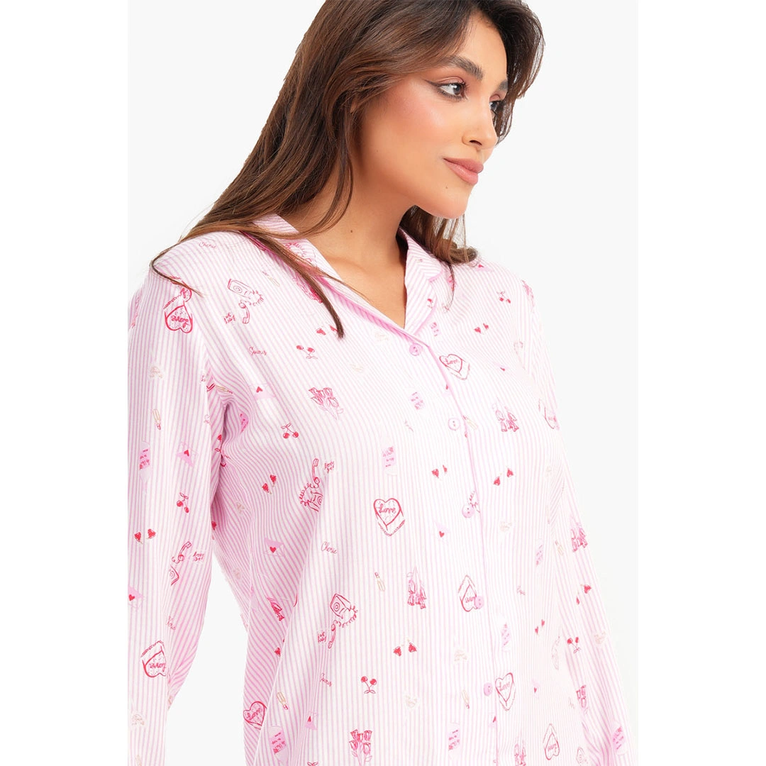 قميص نوم حريمي مقلم - بينك - 55549