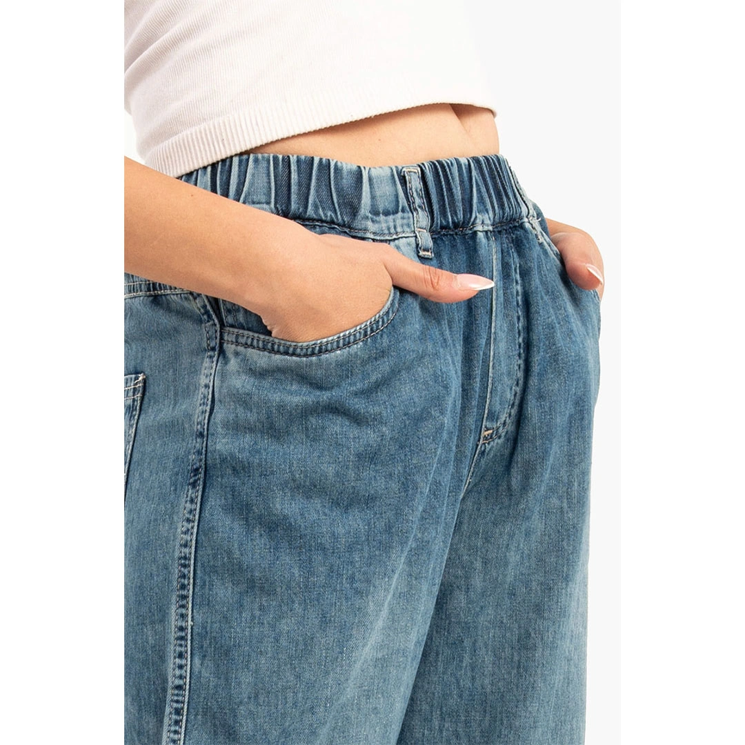 بنطلون جينز حريمي بخصر مطاط - أزرق 56180