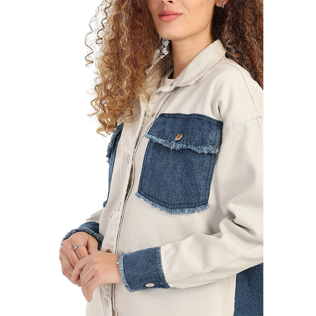 قميص حريمي جبردين و جينز - بيج/كحلي 56417