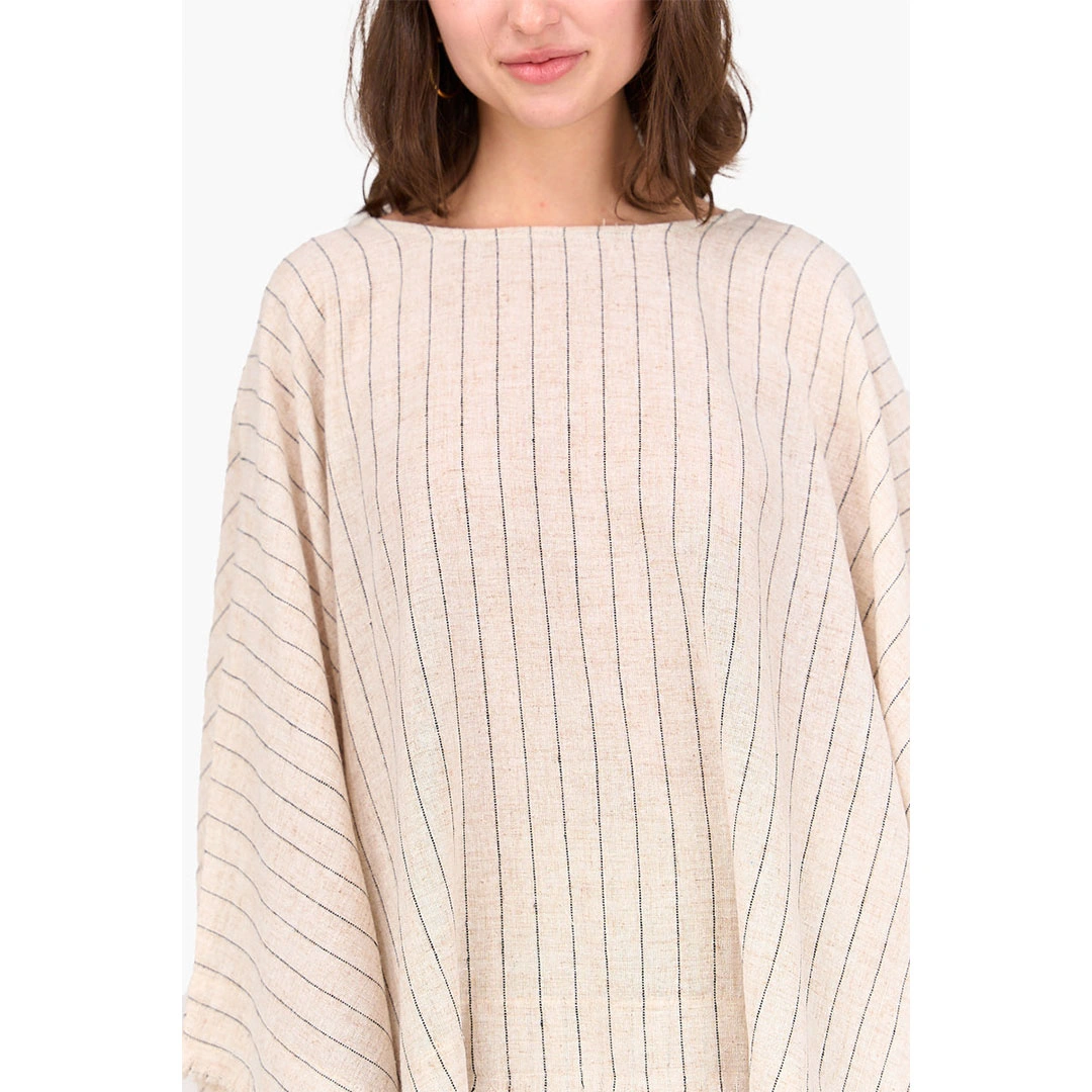 بونشو مربع كتان حريمي - بيج 17818