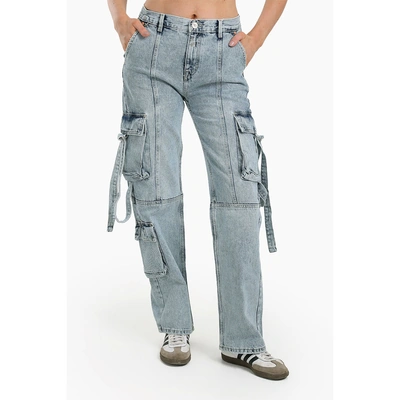 بنطلون جينز كارجو بجيوب حريمي - أزرق فاتح 17992