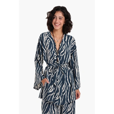 كلو كيمونو حريمي مطبوع بتصميم حمار وحشي - كحلي