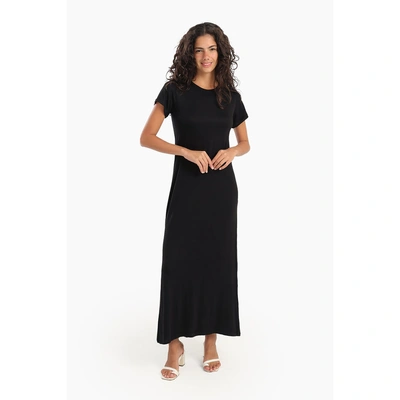 فستان كارينا متوسط الطول سادة - أسود 56790
