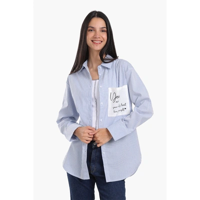 قميص كارينا مخطط مع جيب مطبوع - أزرق 56942