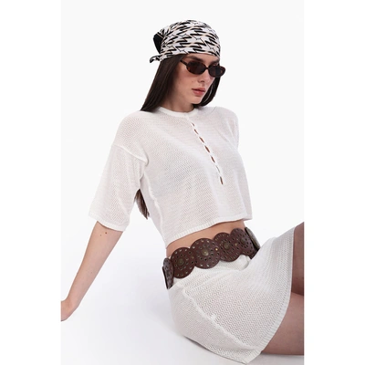 طقم بحر كروشيه كارينا توب قصير وجيبة 57039