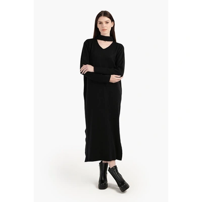 فستان صوف ياقة دائرية حريمي - أسود 17510