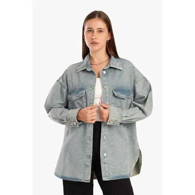 قميص جينز طويل حريمي - أزرق 17600