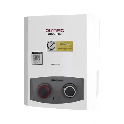 سخان مياة غاز اوليمبيك هيرو فلو - 6 لتر - بدون مدخنة - ادابتر - أبيض - 945105586