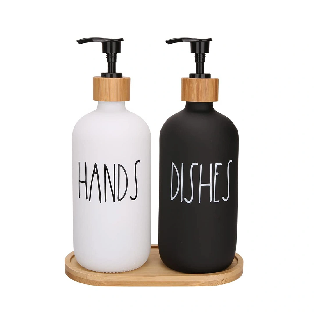 دسبنسر صابون زجاج - 2 قطعة - اسود/ابيض