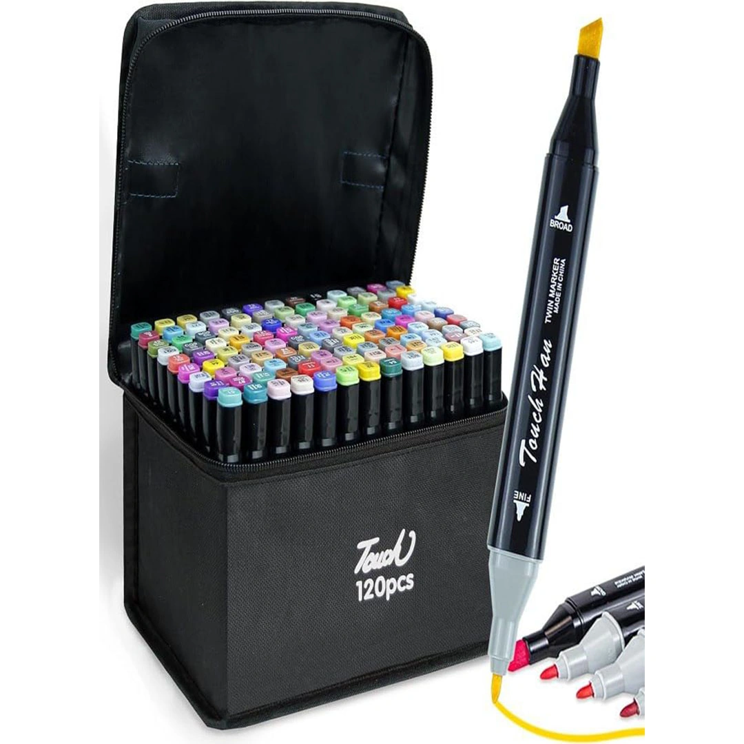 قلم تحديد بطرفين مع حقيبة حمل - 120 قلم