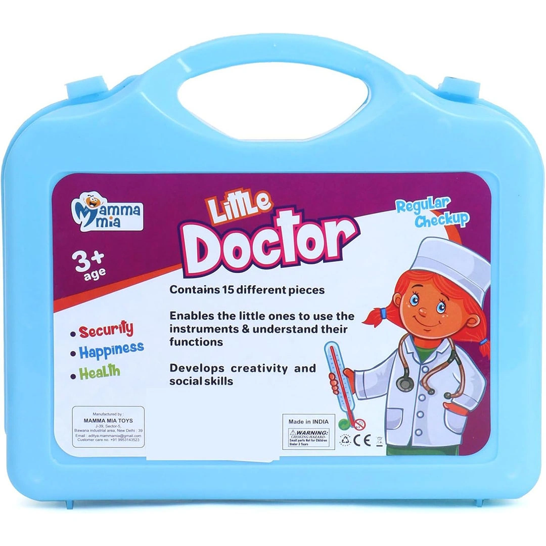 لعبة حقيبة معدات طبية للأطفال - 15 قطعة - أزرق
