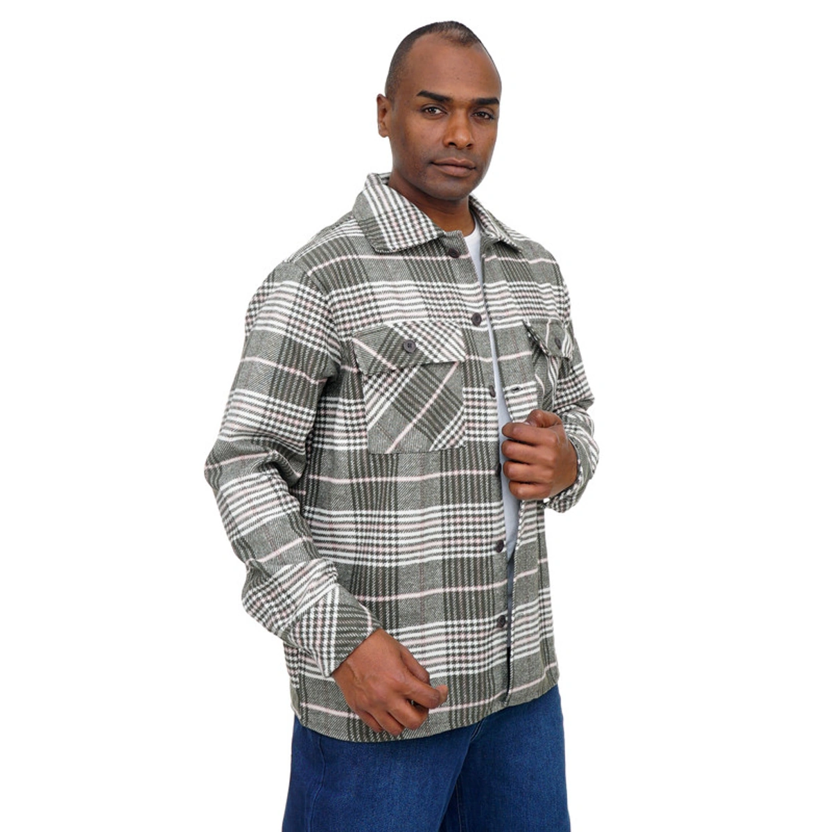 قميص رجالي كلاسيكي بياقة مربعة وأزرار أمامية - 104020133