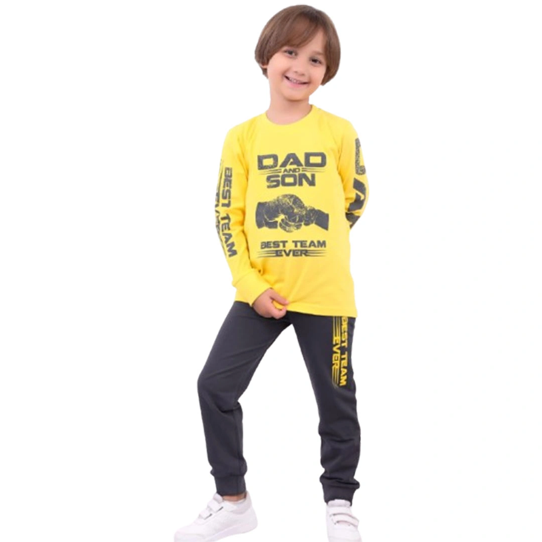 بيجامه ولادي كم طويل قطن - 2 قطعة 113