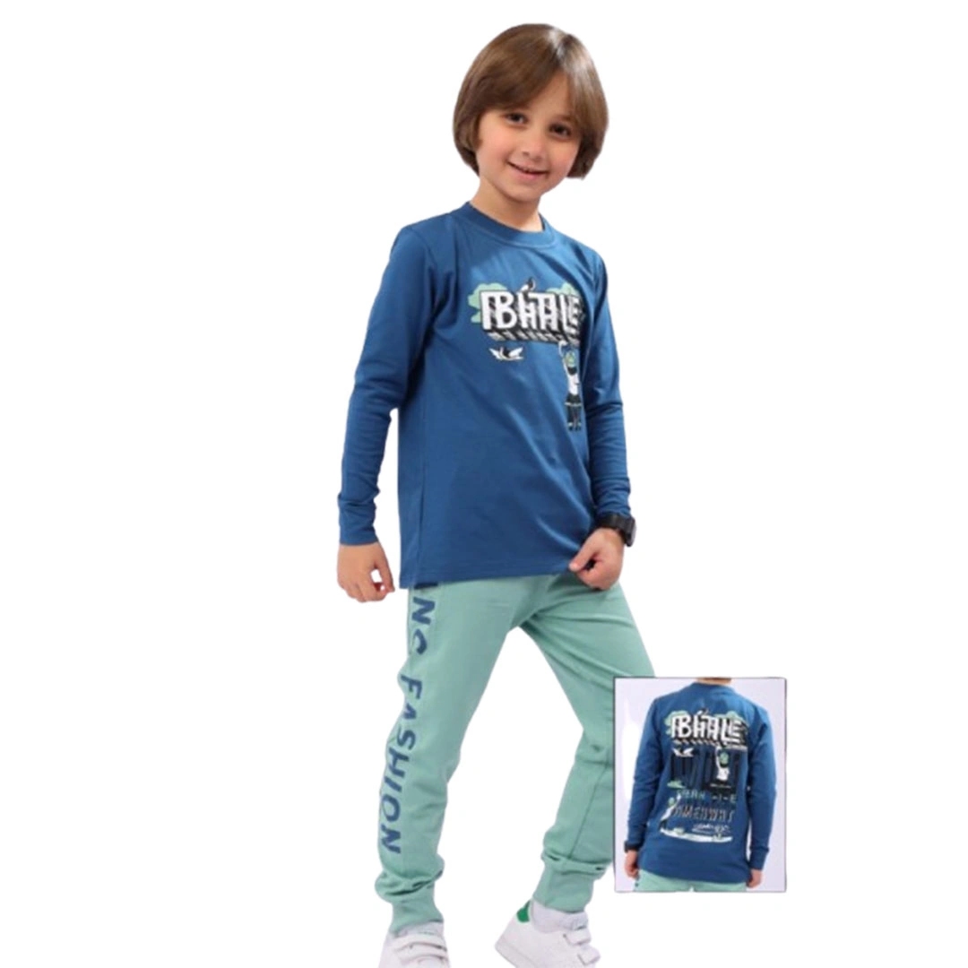 بيجامه ولادي كم طويل قطن - 2 قطعة 137