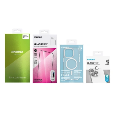 مجموعة حماية آيفون 15 برو - جراب ماج سيف شفاف + اسكرينة 3D + حماية عدسة أسود